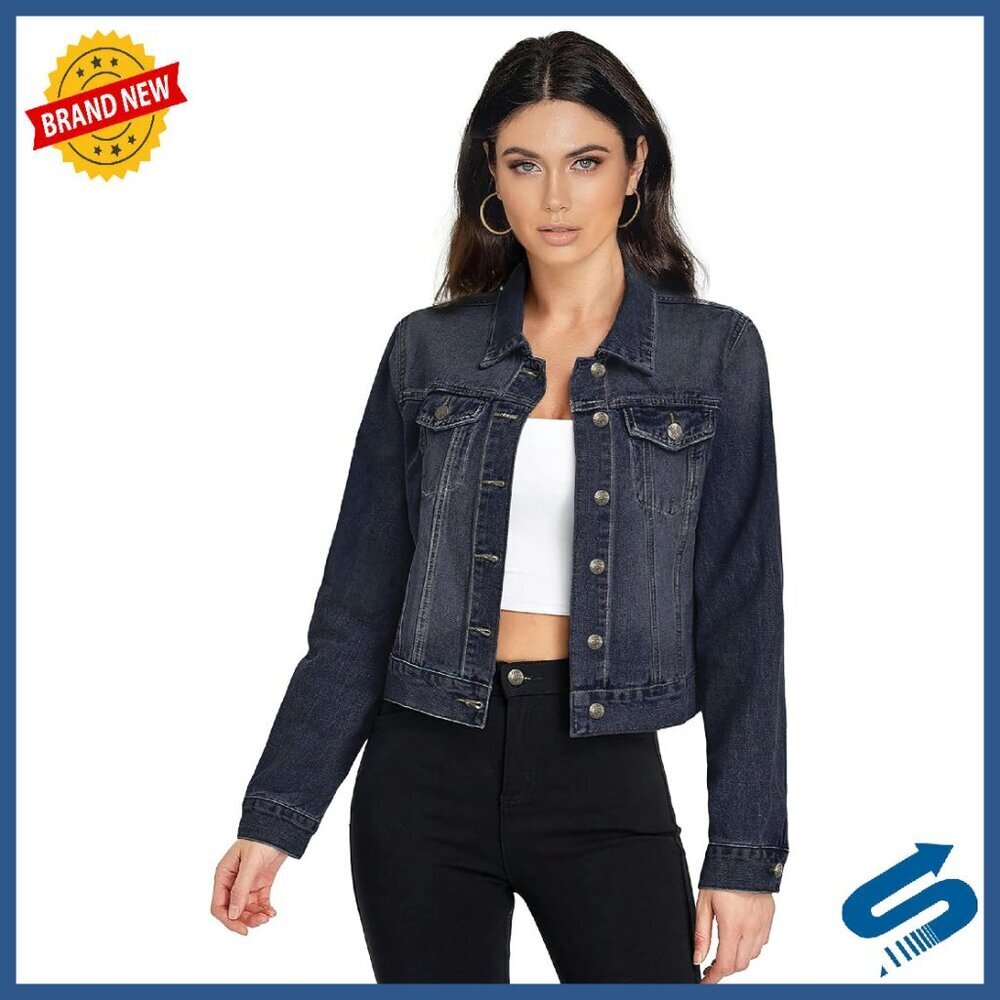 Women's Long Sleeve Denim Jacket Button Down Pockets Classic Fit
